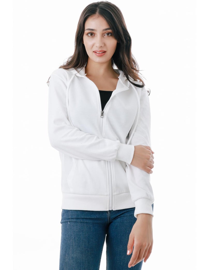 GIVON Women's Lightweight Zip Up Hoodie â€“ Long Sleeve Thin Casual Hooded Jacket, Plus DCF200-WHITE-XS - Image 2
